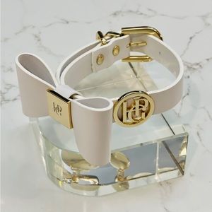 HGP Luxury Leather Dog Collar | Gold Hardware & Bow | X-Small | New
